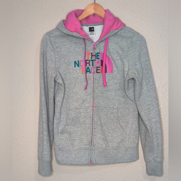 The‎ North Face Ladies Grey Zip Up Hoodie with Pink and Multicolor Graphic Small - Picture 12 of 12